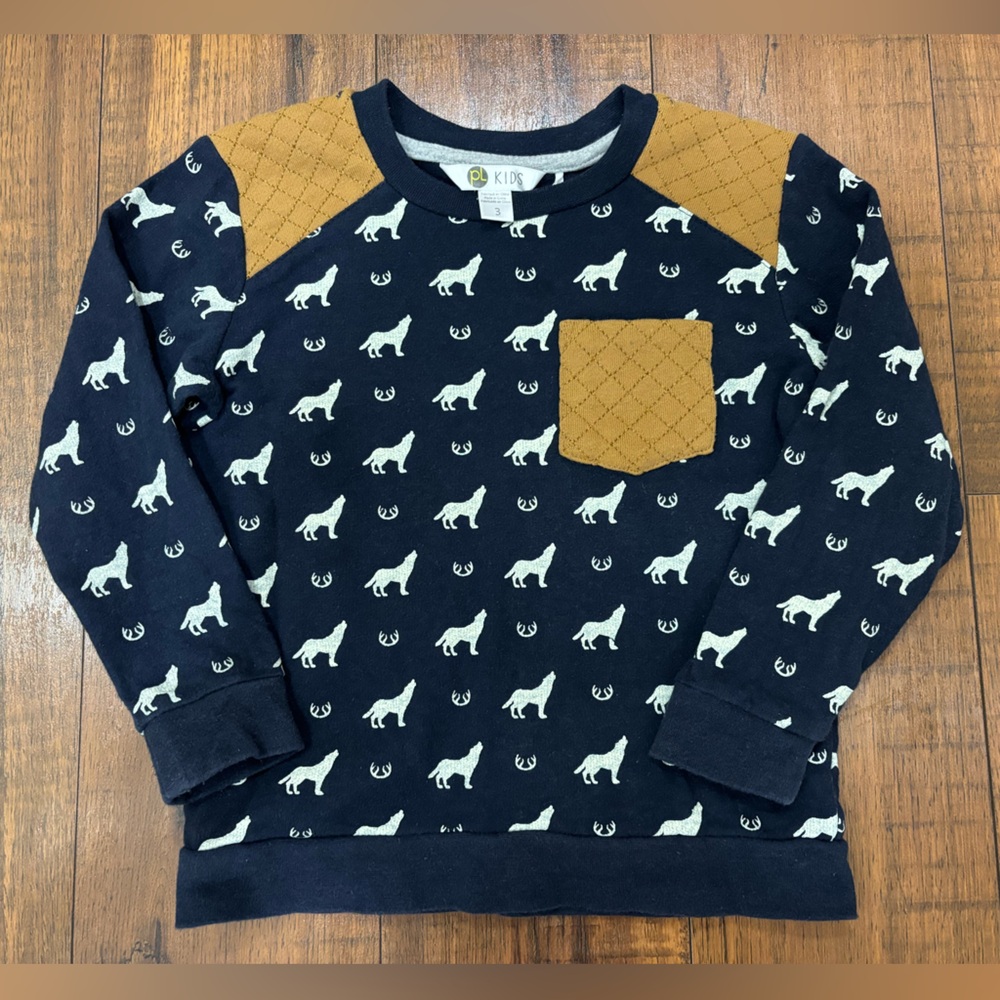 Petit Lem Howling Wolf and Antler Quilted Sweatshirt, Size 3